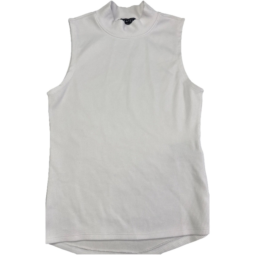Bagatelle Collection Ribbed Mock neck Sleeveless Top Womens S White Quiet Luxury